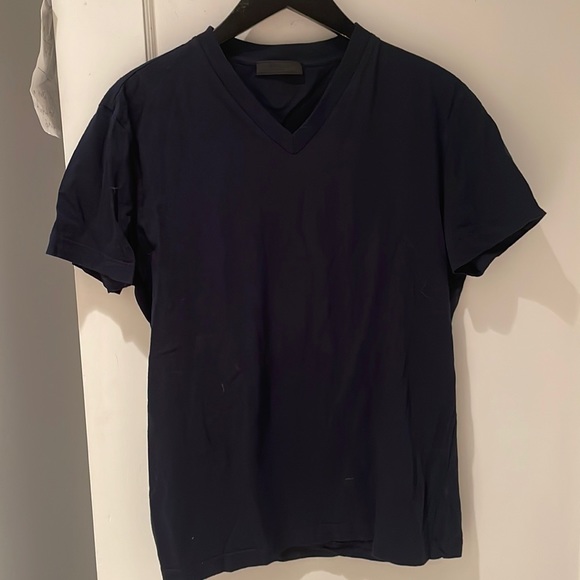 Prada v neck t shirt navy blue no size tag or care tag small